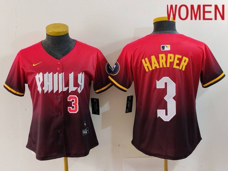 Women Philadelphia Phillies #3 Harper Red City Edition 2024 Nike MLB Jersey style 3->women mlb jersey->Women Jersey
